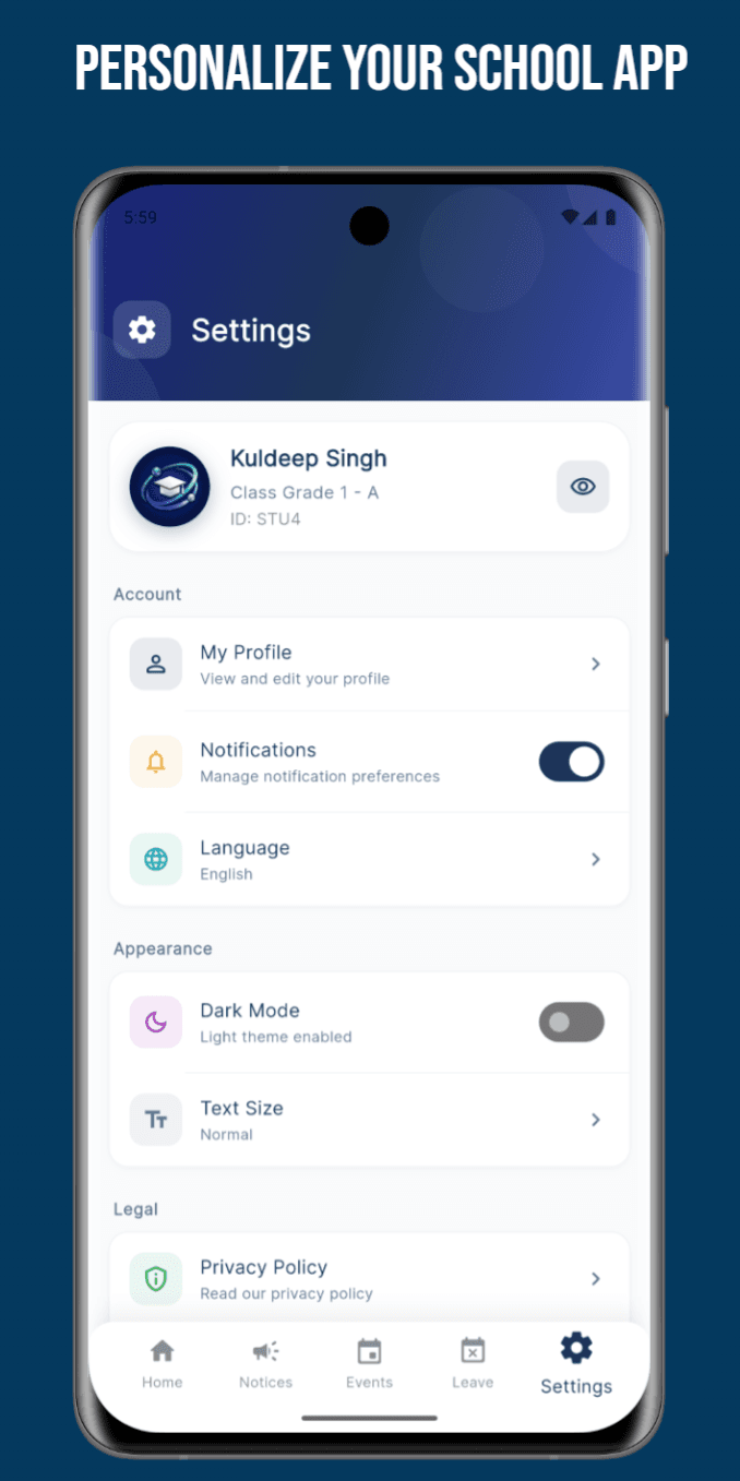 Parent app notices screen