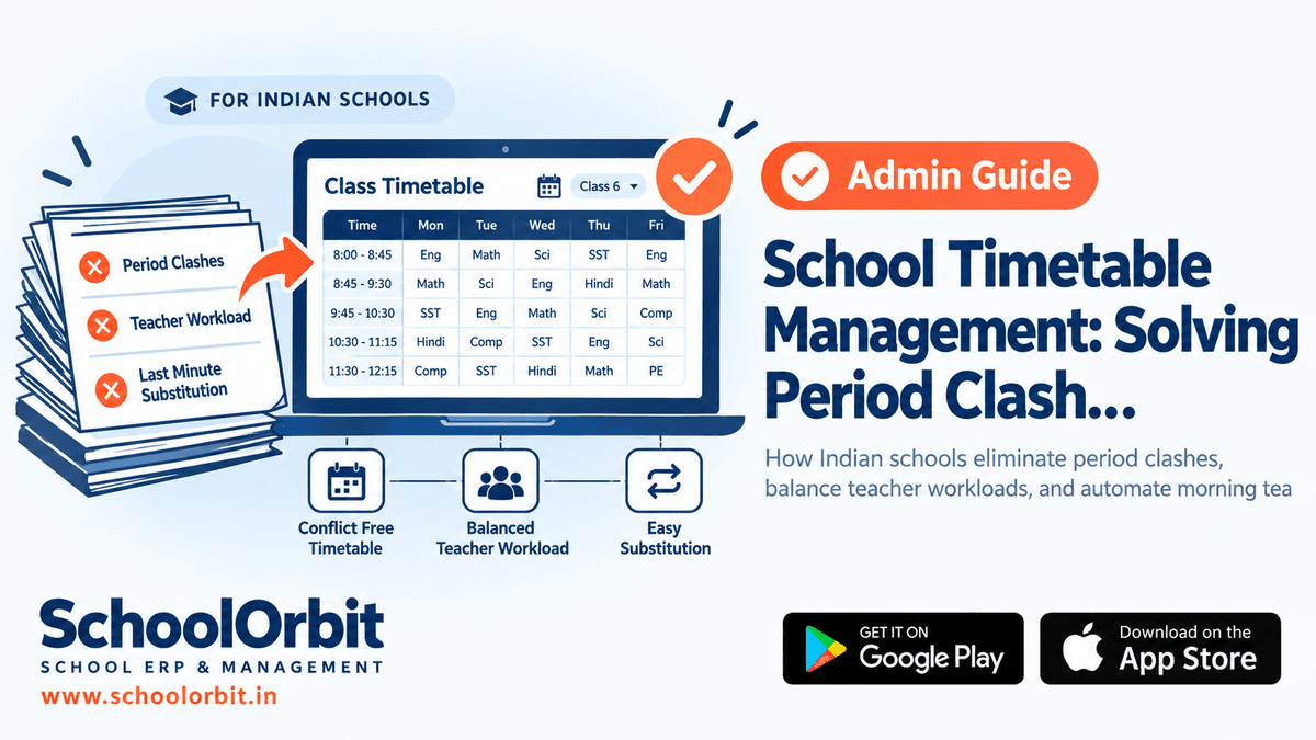School Timetable Management: Solving Period Clashes, Teacher Workload, and Morning Substitution in Indian Schools